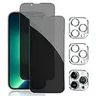 Pehael [2+2 Pack] iPhone 13 Pro Privacy Screen Protector with Camera Lens Protector Full Coverage Anti-Spy Tempered Glass Film 9H Hardness Upgrade Edge Protection Easy Installation Bubble Free [6.1 inch]