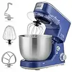 CUSIMAX Stand Mixer with 5-QT Stainless Steel Bowl, Tilt-Head Kitchen Electric Mixer with Dough Hook, Mixing Beater and Whisk, Splash Guard (Blue)