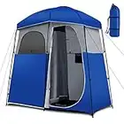 COSTWAY Double-Room Camping Toilet Tent, UPF50+ Privacy Changing Room Shower Tents with Carrying Bag and Mesh Window, Portable Outdoor Dressing Sunshade Shelter Indoor Photo Shoot