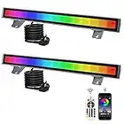 CREATESTAR RGB LED Projecteur Couleur 48W, LED RGB Barre à Lumière 2-pack 16 Millions de Couleurs Lumiere Exterieur Intelligentes avec Télécommande et Minuterie, Mémoire,pour Fête Jardin Bar Halloween