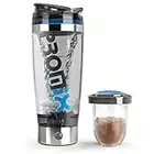 Promixx Pro Shaker Bottle (iX-R Edition) | Rechargeable, Powerful for Smooth Protein Shakes | includes Supplement Storage - BPA Free | 600ml Cup (Silver Blue/Gray)