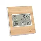 Innenthermometer aus echtem Bambus, Digitaluhr aus Bambusholz, Hygrometer Thermometer, LCD-Kalender mit Komfort-Ikone, Messung von Temperatur & Luftfeuchtigkeit, Wetterstation