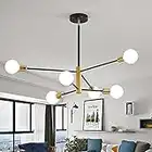 Sputnik Kronleuchter, 6 Flammig Modern Kronleuchter, Schwarz & Gold Nordische Pendelleuchte, E27 Lampenfassung Vintage Deckenleuchte für Schlafzimmer Wohnzimmer Esszimmer Küche [ohne Leuchtmittel]