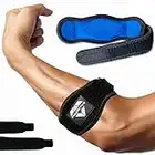 PlayActive Tennis Elbow Brace (2+2 Pack) with Compression Pad - Best Tennis & Golfer's Elbow Strap Band - Relieves Tendonitis and Forearm Pain - Includes Two Elbow Support Braces and E-Guide