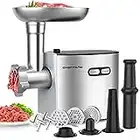 CHEFFANO Meat Grinder, 2600W Max Stainless Steel Food Grinder Electric, ETL Approved Heavy Duty Meat Mincer Machine with 2 Blades, 3 Plates, Sausage Stuffer Tube & Kubbe Kit for Home Kitchen Use