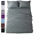 Shilucheng Queen Size 4-Piece Bed Sheets Set Brushed Microfiber 1800 Thread Count Percale - 16" Deep Pocket Egyptian Sheets Beautiful Breathable Wrinkle Free & Fade Resistant (Queen,Dark Grey)