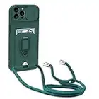 yanasuo Protección de Cámara Funda Compatible con iPhone 13 Pro, con Anillo Soporte, Ajustable Collar Correa de Cuello Cordón Carcasa de Silicona-Verde Oscuro