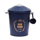 simpahome 30L Large Metal Vintage Retro Styled Dry Dog Food Storage Bin Container with Scoop - Royal Blue & Gold.