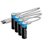 Kratax Baterías recargables USB AA,iones de litio 1.5V 3300mWh, más de 1000 ciclos, indicador de carga LED, paquete de 4 baterías AA dobles con estuche de almacenamiento.