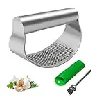 Presse ail Manuel en Acier Inoxydable Professionnel,Decoupe Ecrase ail,Garlic Press Rocker Crusher,Hachoir Ail pour Broyer et Éplucher,Découpe ail,Concasseur à ail avec Outil Éplucheur en silicone