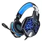 YINSAN Auriculares Gaming PS4, Cascos de Mac Estéreo con Micrófono, 3.5mm Jack con Luz LED Bass Surround y Cancelación de Ruido, Compatible con PC/Switch/Xbox One, Azul + Negro.