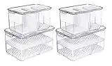 SANNO Fridge Produce Saver Storage Vegetable Fruit Food Container Stackable Refrigerator Organizer Bins Fresh Keeper Drawers, Set of 4, 9.2''Lx5.8''Wx4.8''H-2pack-10.8''Lx6.8''Wx5.7''H-2pack