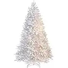 SHATCHI 4Ft-12Ft Pre-Lit Artificial Christmas Tree Alaskan Pine Tips Xmas Home Decorations Metal Stand Multicolour LEDs, White W/Warm White, 10Ft/300CM