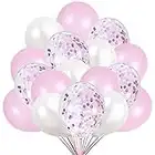 60 Ballons Rose Blanc Confettis. 50 Ballons de Baudruche Rose et Blanc +10 Ballons Latex Transparent avec Confettis pour Deco Anniversaire, Fête Mariage et Decoration Baby Shower