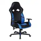 OSP Home Furnishings Vapor Ergonomic Adjustable High Back Faux Leather Gaming Chair with Coil Spring Seat and Integrated Cooling Airflow, Blue Accents