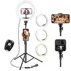 UPhitnis Aro de Luz con Tripode, 10" Ring Light con Control Remoto 3 Modos 10 Brillos Regulables Anillo de Luz para TikTok, Maquillaje, Selfie, Streaming, Youtube, Twich Live