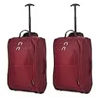 5 Cities Set Of 2 Super Lightweight Cabin Approved Travel Wheely Suitcase Wheeled Bag Luggage Set, 55 cm, 42L, Wine