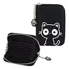 Porte Cartes de Crédit en Cuir 11.5*8*3cm Chat Mignon Fermeture Éclair Titulaire de la carte de crédit Porte-Monnaie Femme Porte-cartes à Blocage RFID Porte-cartes accordéon avec 11 Fentes (Black)