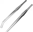 ACEONE Aquarium Tweezers Extra Long 15 inches, 2 Pcs Stainless Steel Straight and Curved Tweezers for Fish Tank Plant Aquascape Tools, Feeding Tongs