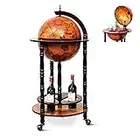 Safstar 18'' Globe Bar Wine Cabinet, 16th Century Italian Replica Liquor Bottle Shelf w/Bottom Shelf & 3 Wheels, Freestanding Wine Display Stand Rack, Wooden Wine Bar Stand, Globe Bar Cart