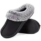 Women's Classic Microsuede Memory Foam Slippers Durable Rubber Sole with Warm Faux Fur Collar (9-10 M, Black)