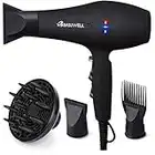 Basuwell Hair Dryer Professional 2100W Salon Hairdryer Ionic Far Infrared 2 Speed 3 Heat Cool Shot Setting AC Motor Blow Dryer with Diffuser/Concentrator/Comb Air Nozzle - UK Plug Black