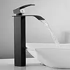 Rubinetto da Bagno per Lavandino a Cascata Miscelatore per Lavabo Rubinetto Alto da Appoggio Moderno in Ottone (Nero Opaco)