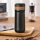 Portable Coffee Coffee Tea Maker French Press ,Stainless Steel Insulated Double Wall Vacuum Car Travel French Press, Hot and Cold Coffee Brewer Thermoses Cup, Great for Commuter, Camping, Outdoors and Office