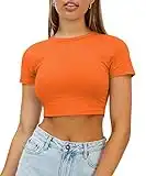 WYNNQUE Womens Velma Costume Adult Burnt Orange Crop Tops Tight Slim Fitted Stretchy Cute Trendy Scoop Neck Short Sleeve Baby Tees