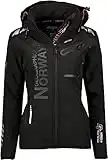 Geographical Norway REINE Lady - Chaqueta softshell para mujer, cortavientos resistente e impermeable con capucha, para el aire libre, Negro/negro., L