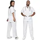 B-well Colombo Uniforme Médicale Unisexes Ensemble: Haut et Pantalons + Blouse Medicale Femme/Homme - Tenue Aide Soignante Professionnelle Vêtement médical - Blanc - X-Large