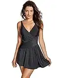 DELIMIRA Women's Plus Size Swimwear Skirted Swimsuit Shaping One Piece Swimdress Black US 8-10