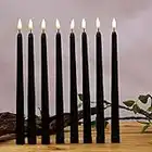 Datomarry Pack of 12 Black Body Flickering Flameless Taper Candles,11 inch Warm White Glow Plastic Battery Powered Realistic Christmas Candles Lights