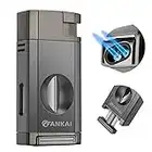 FANKAI Torch Lighter with Cigar V Cutter, Cigar Lighter Double Jet Flame Refillable Butane Lighter 2 in 1 Windproof Lighters for Smoking with Gift Box (Butane Not Included)