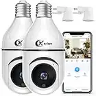 XVIM 2Pack 3MP Light Bulb Security Camera, 2.4GHz WiFi Wireless Home Surveillance Camera, 360 Degree View Lens HD Night Vision, 2-Way Audio, Human Motion Detection & Alarm