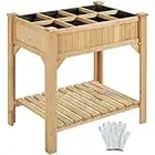 Yaheetech Aiuola/Orto Rialzato da Esterno Balcone a 8 Scompati Fioriera Alta in Legno Naturale Lettino per Piante Urbano Giardino con Ripiano e Griglia 91,5 x 62 x 92,5 cm