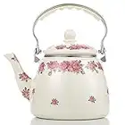 Tea Kettle Pot for Stove Top,Porcelain Large Enamel Teakettle,3.3L Colorful Teapot Floral Ceramic for Stovetop,Retro Classic Design
