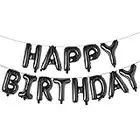 Happy Birthday Balloons, Aluminum Foil Banner Balloons for Birthday Party Decorations and Supplies (Black)