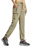 Libin Pantaloni Trekking Donna Estivi Montagna Pantalone da Cargo Leggeri ad Asciugatura Rapida Casual Escursionismo Abbigliamento con Tasche Cerniera, Khaki XXL