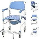 tonchean Shower Chair on Wheels Shower Wheel Chair Bath and Toilet Shower Seat Waterproof Potty Chair with Wheels Rolling Commode Chair 330 lbs Loading Bedside Commode Chair