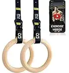 Double Circle Wood Gymnastic Rings with Quick Adjust Numbered Straps and Exercise Videos Guide - Full Body Workout, Calisthenics, Home Gym (Multi-Size) (Rings 1.25 Inch)