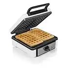 Princess Waffle Iron 132397, a forma di waffle belga, 1200 Watt, lunghezza del cavo 0,75 m, teglia 19,8 x 19,5 cm, livello di calore regolabile, rivestimento antiaderente, Argento/Nero,