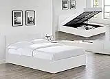 Modernique® Bilancio Ottoman Storage White Faux_Leather Double Sized (4FT6) Bounce Sprung Slats Base, Gas Lift up End Up Fabric Covered Floor Massive Storage Bed (White, Double (4FT6)