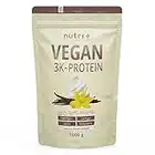 Vegan Protein Pulver Vanille 1kg 83% Eiweiß - 3k-Proteinpulver 1000g - Nutri + Shake Vanilla Cream Flavor - pflanzliches Eiweißpulver ohne Lactose, Aspartam, Zucker, Stevia & Milch