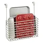 mDesign Over The Cupboard Hanging Storage Baskets Metal Bakeware Organiser and Cutting Board Holder Excellent Kitchen Storage Solution Matte Silver