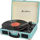ByronStatics Vinyl Record Player, 3 Speed Turntable Bluetooth Record Player with Built in Stereo Speakers, Replacement Needle, RCA Line Out, AUX in, Portable Vintage Suitcase - Teal