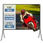 Projector Screen (120"), Projector Screen and stand 16:9 HD Foldable Projection screen Indoor Outdoor, Video Projector Screen for Home, Party, Office, Classroom