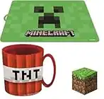 Juego de 2 Piezas con Mantel Individual Americano plastificado bajo Plato y Taza 350 ml para microondas (Minecraft)