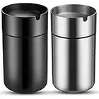 Tallew 2 Pieces Car Ashtray with Lid Portable for Mini Trash Can Stainless Steel Detachable Windproof Self Extinguishing Butt Bucket Outdoor Travel Home Office(Silver & Black)