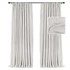 INOVADAY 100% Blackout Curtains for Bedroom 84 Inches Long, Clip Rings/Rod Pocket Linen Black Out Cute Curtains 2 Panels Set Thermal Insulated Curtains & Drapes for Living Room - Beige W50 x L84